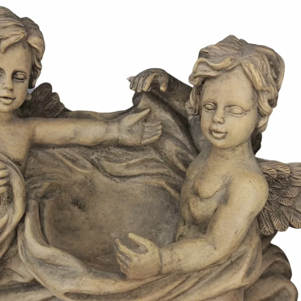 Victorian Winged Cherubs Wall Pocket Resin Garden Art Ornament Faux Concrete